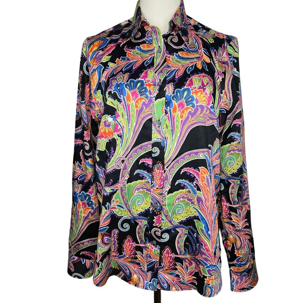 Lauren Ralph Lauren Womens Preppy Maximalist Dopamine Paisley Button-up Shirt M
